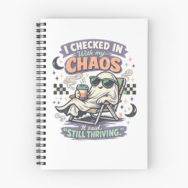 Item preview, I Checked In With My Chaos Still Thriving Funny Ghost Retro Halloween Art designed and sold by inkoutninja.
