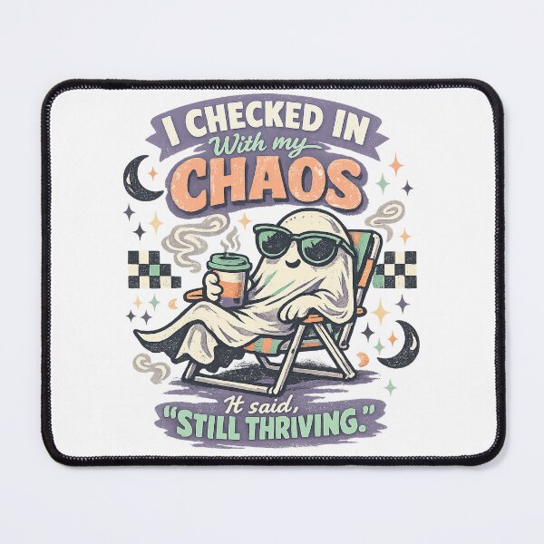 Item preview, I Checked In With My Chaos Still Thriving Funny Ghost Retro Halloween Art designed and sold by inkoutninja.