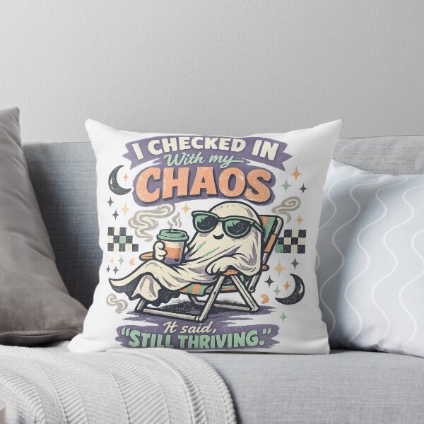 Item preview, I Checked In With My Chaos Still Thriving Funny Ghost Retro Halloween Art designed and sold by inkoutninja.