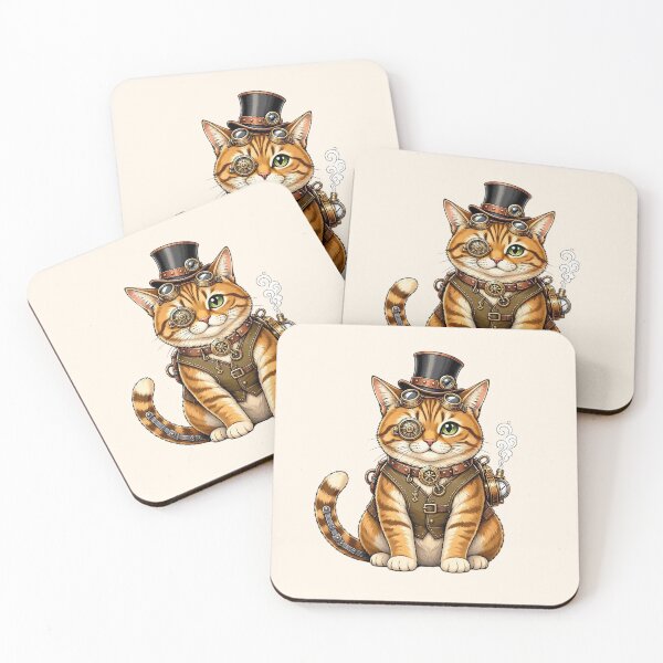 Item preview, Steampunk Cat – Mechanical Cat with Goggles, Gears and Top Hat  designed and sold by SweetLilith.