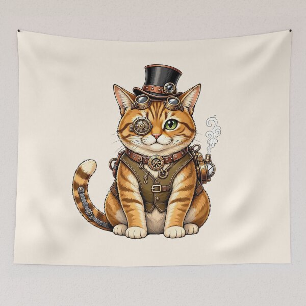 Item preview, Steampunk Cat – Mechanical Cat with Goggles, Gears and Top Hat  designed and sold by SweetLilith.