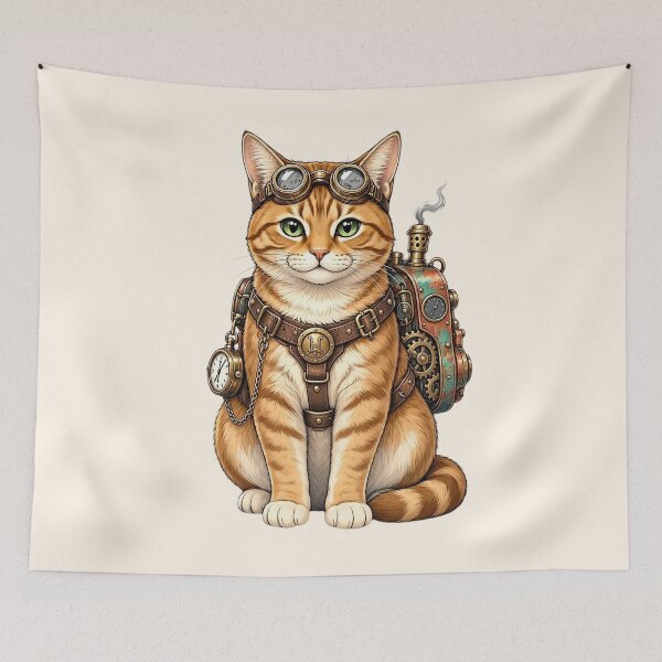 Item preview, Steampunk Cat – Mechanical Cat with Goggles and Gears designed and sold by SweetLilith.