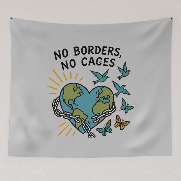 Item preview, No Borders No Cages Heart Earth Freedom Quote designed and sold by Carolineermann.