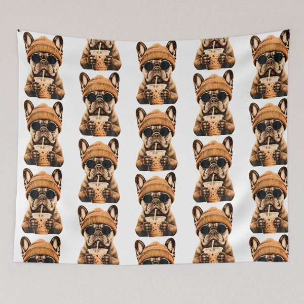 Item preview, French Bulldog Hipster Dog Drinking Iced Coffee Sunglasses designed and sold by war-aooldridge.