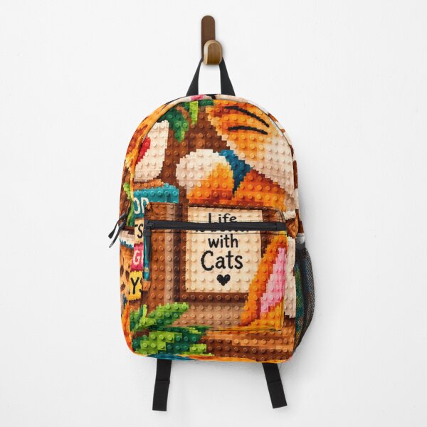 Item preview,  Cute Orange Cat with Coffee – Colorful Building Block Mosaic Art designed and sold by WildWhimsy Art.