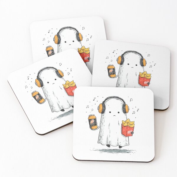 Item preview, Lo-Fi Ghost Vibes – Sad Ghost with Snacks & Headphones Illustration designed and sold by Alphakenon.