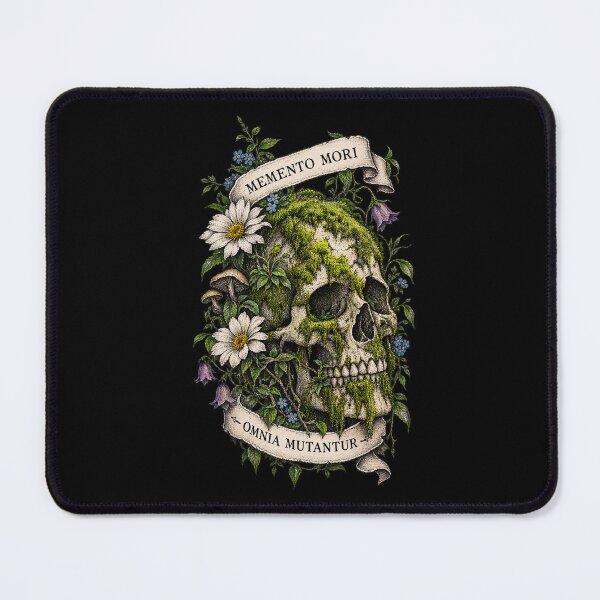 Item preview, Memento Mori Moss Covered Skull with Wildflowers and Vintage Latin Banners designed and sold by optimusprime39.