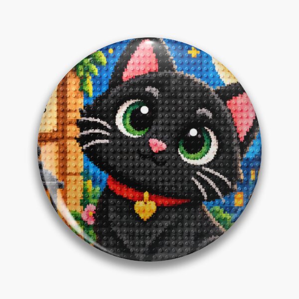 Item preview, Cute Black Cat Under the Moon – Colorful Building Block Mosaic Art designed and sold by WildWhimsy Art.