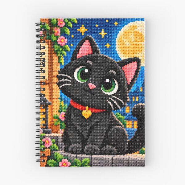 Item preview, Cute Black Cat Under the Moon – Colorful Building Block Mosaic Art designed and sold by WildWhimsy Art.