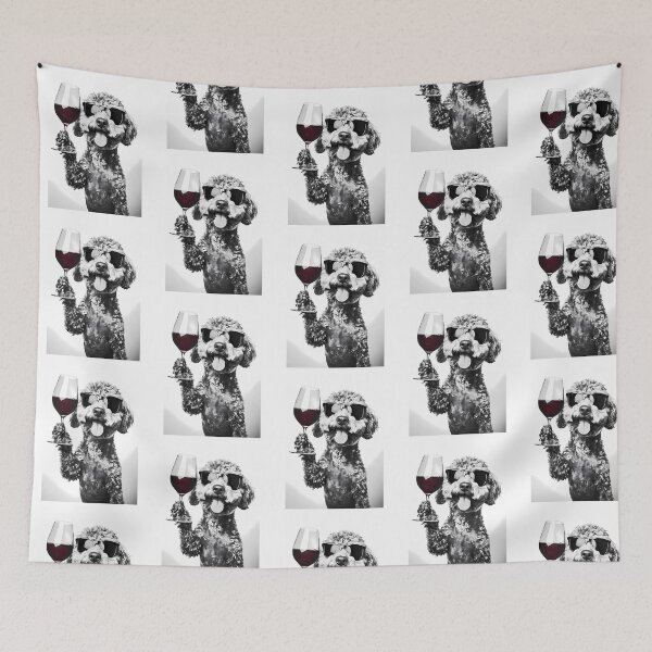 Item preview, Labradoodle Dog Drinking Red Wine  Wearing Sunglasses designed and sold by war-aooldridge.