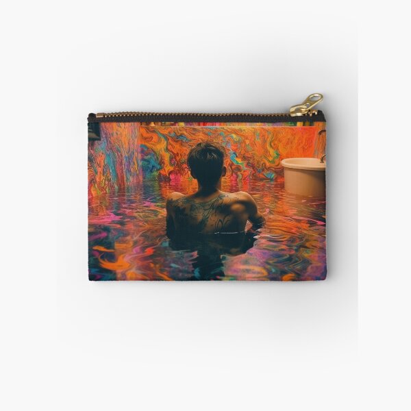 Aperçu de l'œuvre Un homme submergé dans une salle de bain inondée aux couleurs de l'arc-en-ciel créée et vendue par MongLongStudio.