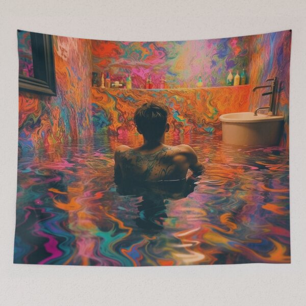 Item preview, Man Submerged in a Flooded Rainbow Bathroom designed and sold by MongLongStudio.