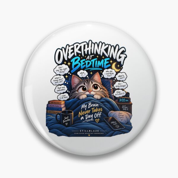 Item preview, Overthinking at Bedtime – Funny Cat Overthinker Humor designed and sold by BilcoStillbaze.