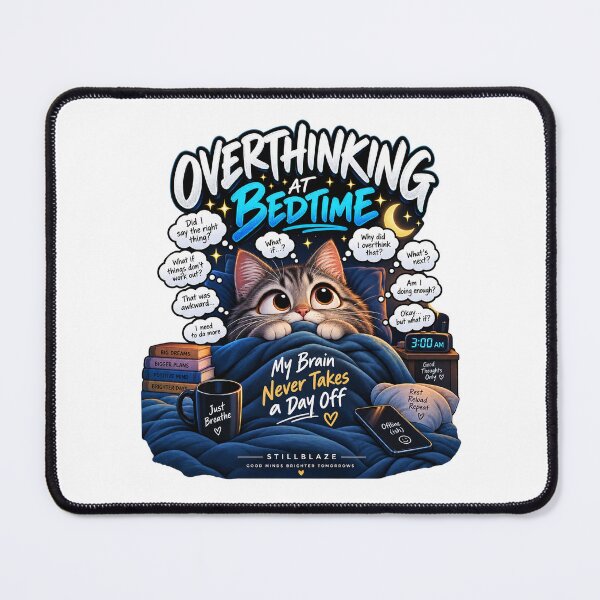 Item preview, Overthinking at Bedtime – Funny Cat Overthinker Humor designed and sold by BilcoStillbaze.