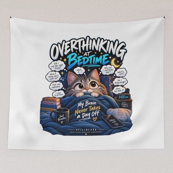 Item preview, Overthinking at Bedtime – Funny Cat Overthinker Humor designed and sold by BilcoStillbaze.