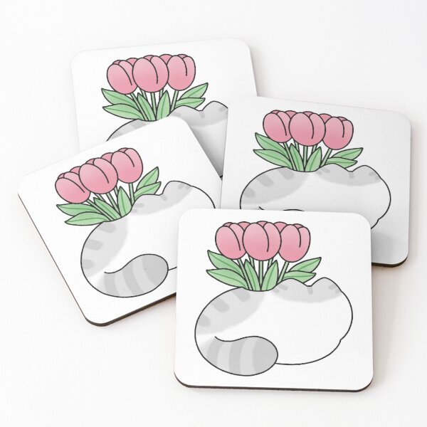 Item preview, Adorable gray cat vase with tulips designed and sold by Rohyadalim.