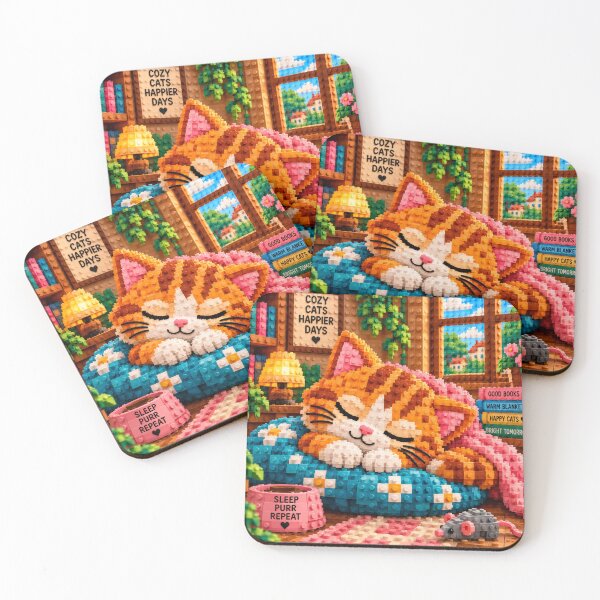 Item preview, Sleeping Orange Cat on a Cozy Cushion – Colorful Building Block Mosaic Art designed and sold by WildWhimsy Art.