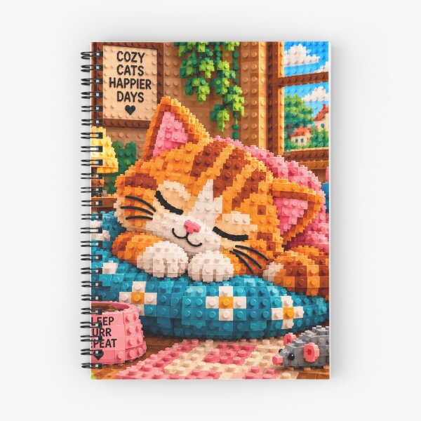 Item preview, Sleeping Orange Cat on a Cozy Cushion – Colorful Building Block Mosaic Art designed and sold by WildWhimsy Art.