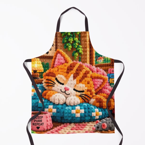 Item preview, Sleeping Orange Cat on a Cozy Cushion – Colorful Building Block Mosaic Art designed and sold by WildWhimsy Art.