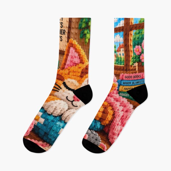 Item preview, Sleeping Orange Cat on a Cozy Cushion – Colorful Building Block Mosaic Art designed and sold by WildWhimsy Art.