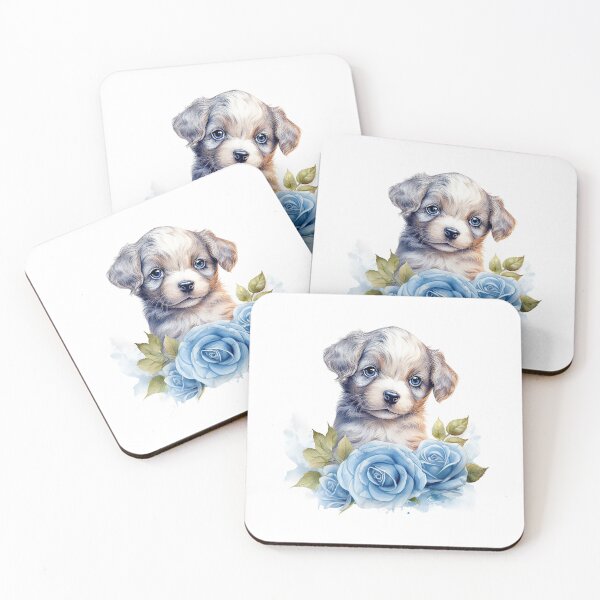Item preview, Blue Rose Puppy | Elegant Floral Aesthetic Art designed and sold by Mandayartstudio.