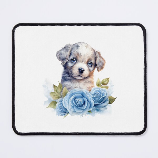 Item preview, Blue Rose Puppy | Elegant Floral Aesthetic Art designed and sold by Mandayartstudio.