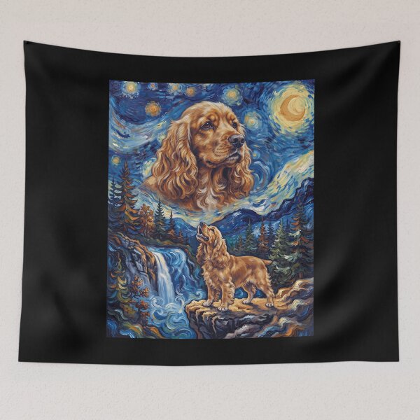 Item preview, Cocker Spaniel Howling Moon Starry Night Van Gogh Art Dog Lover designed and sold by dian-rody-crest.