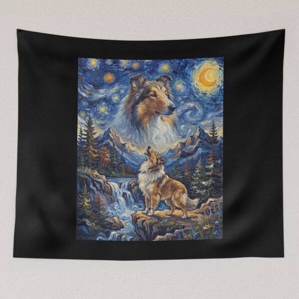 Item preview, Collie Howling Moon Starry Night Van Gogh Art Dog Lover designed and sold by dian-rody-crest.