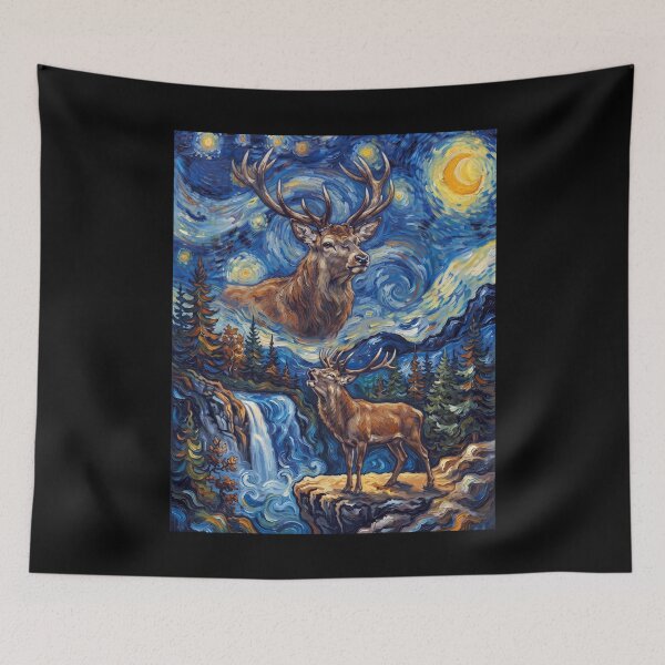 Item preview, Deer Howling Moon Starry Night Van Gogh Art Animal Lover designed and sold by dian-rody-crest.