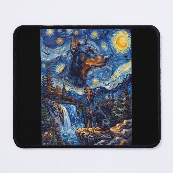 Item preview, Doberman Pinscher Howling Moon Starry Night Van Gogh Art Dog Lover designed and sold by dian-rody-crest.