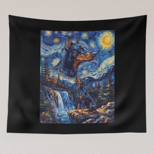 Item preview, Doberman Pinscher Howling Moon Starry Night Van Gogh Art Dog Lover designed and sold by dian-rody-crest.