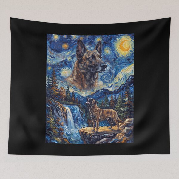 Aperçu de l'œuvre Berger hollandais, Lune hurlante, Nuit étoilée, Art de Van Gogh, Amoureux des animaux créée et vendue par dian-rody-crest.
