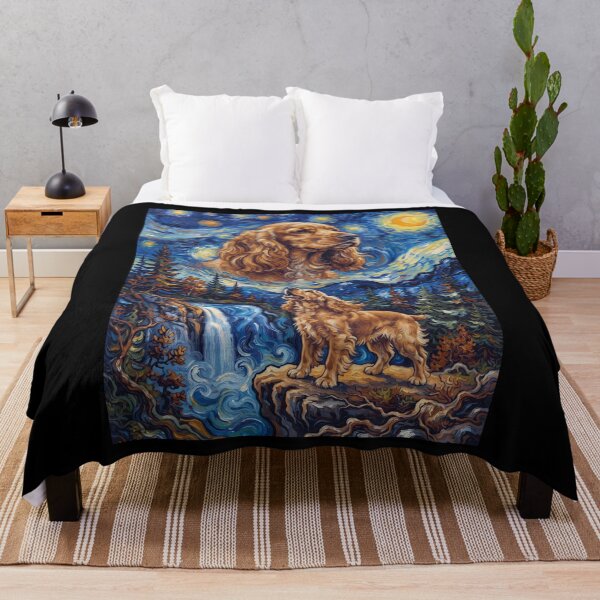 Aperçu de l'œuvre Cocker anglais Hurlement de lune Nuit étoilée Art de Van Gogh Amoureux des animaux créée et vendue par dian-rody-crest.
