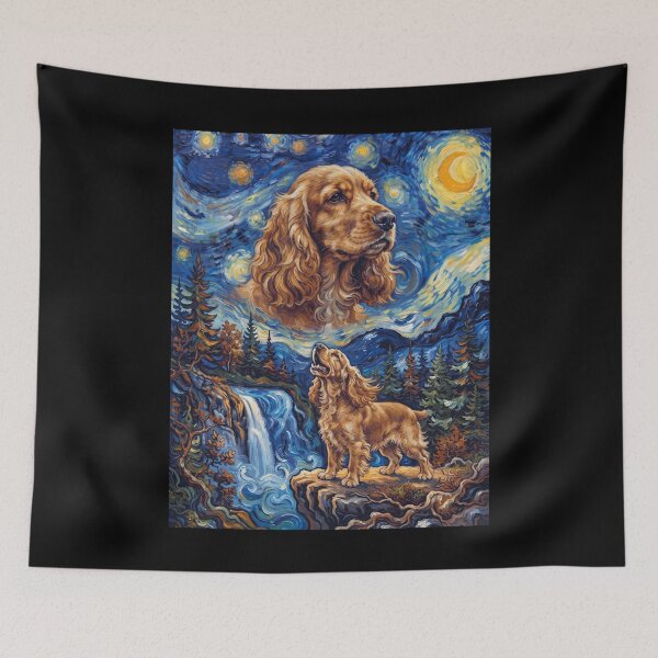 Item preview, English Cocker Spaniel Howling Moon Starry Night Van Gogh Art Animal Lover designed and sold by dian-rody-crest.
