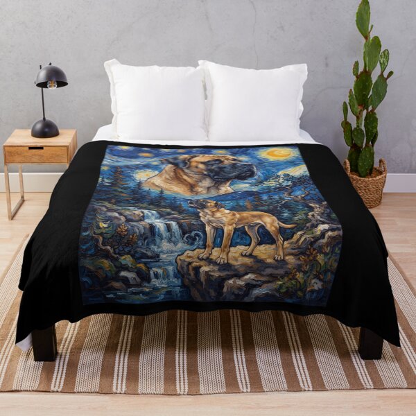 Item preview, English Mastiff Howling Moon Starry Night Van Gogh Art Animal Lover designed and sold by dian-rody-crest.