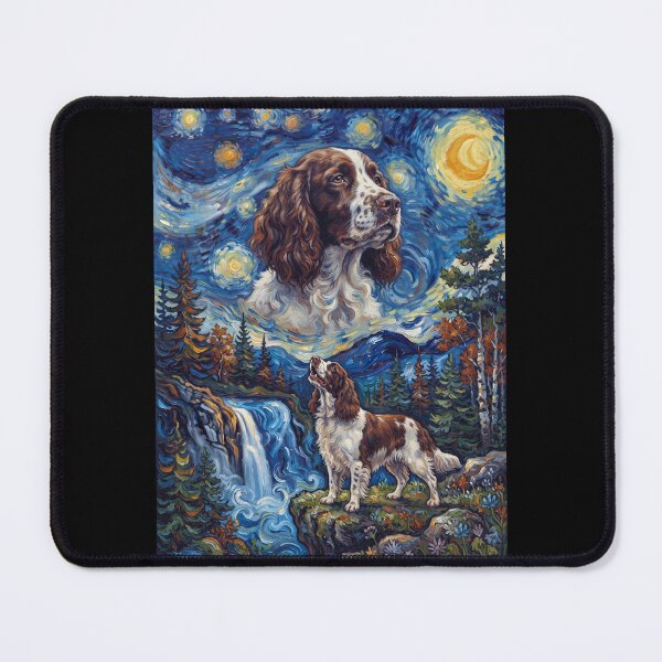 Item preview, English Springer Spaniel Howling Moon Starry Night Van Gogh Art Dog Lover designed and sold by dian-rody-crest.