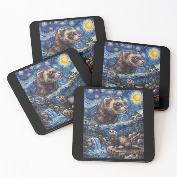 Item preview, Ferret Howling Moon Starry Night Van Gogh Art Animal Lover designed and sold by dian-rody-crest.