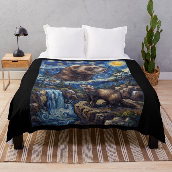 Item preview, Ferret Howling Moon Starry Night Van Gogh Art Animal Lover designed and sold by dian-rody-crest.