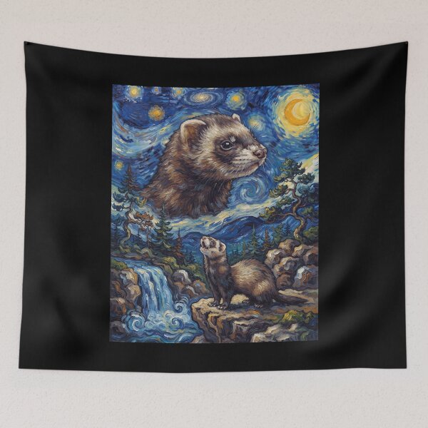 Item preview, Ferret Howling Moon Starry Night Van Gogh Art Animal Lover designed and sold by dian-rody-crest.