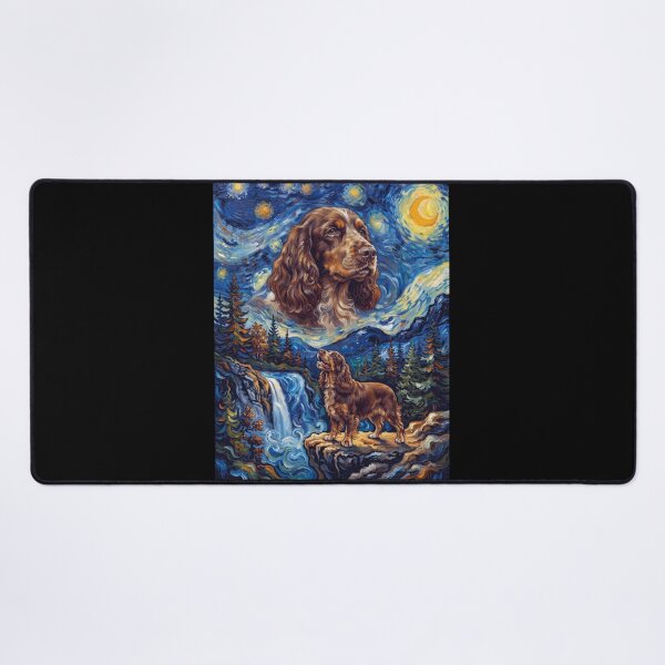 Item preview, Field Spaniel Howling Moon Starry Night Van Gogh Art Animal Lover designed and sold by dian-rody-crest.