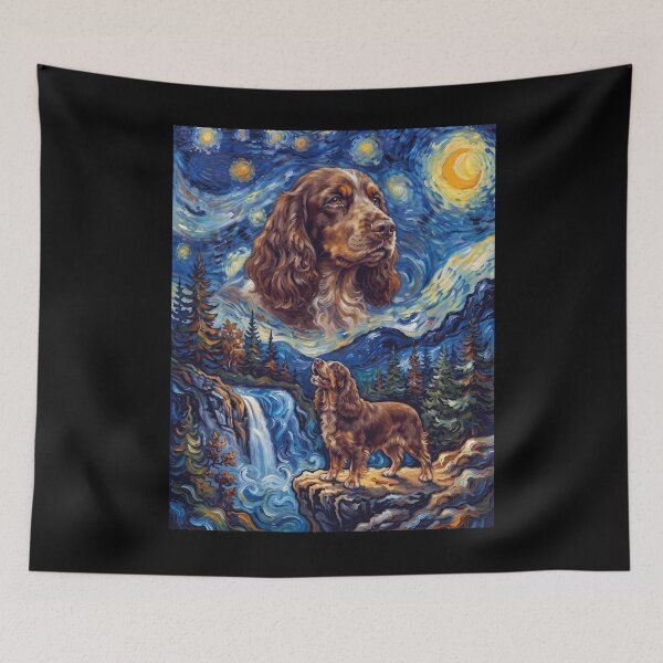 Item preview, Field Spaniel Howling Moon Starry Night Van Gogh Art Animal Lover designed and sold by dian-rody-crest.