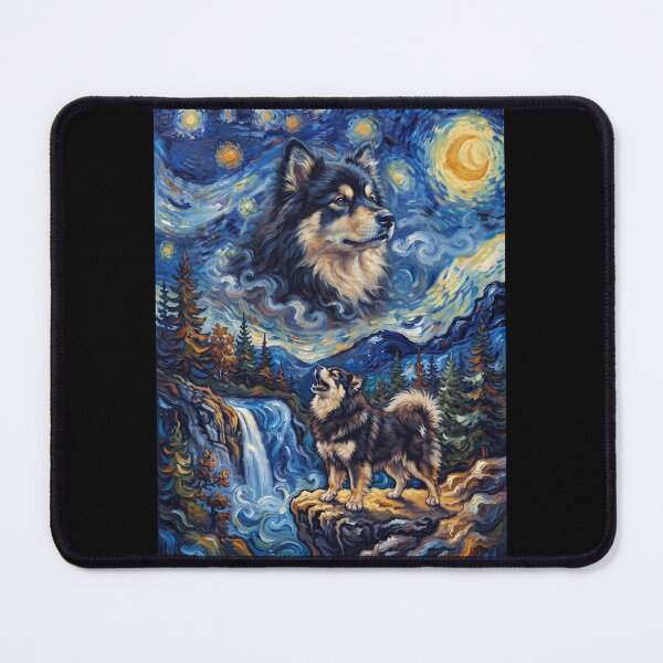 Item preview, Finnish Lapphund Howling Moon Starry Night Van Gogh Art Animal Lover designed and sold by dian-rody-crest.