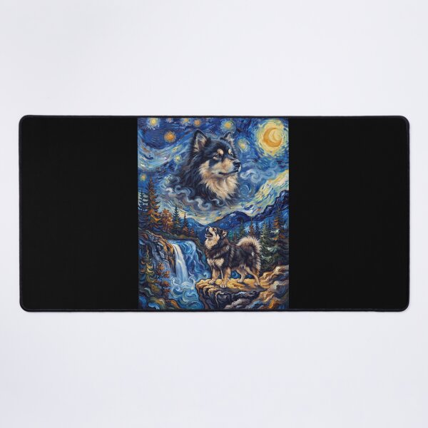 Item preview, Finnish Lapphund Howling Moon Starry Night Van Gogh Art Animal Lover designed and sold by dian-rody-crest.