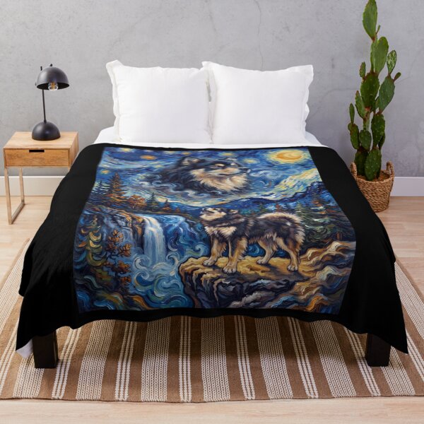 Item preview, Finnish Lapphund Howling Moon Starry Night Van Gogh Art Animal Lover designed and sold by dian-rody-crest.