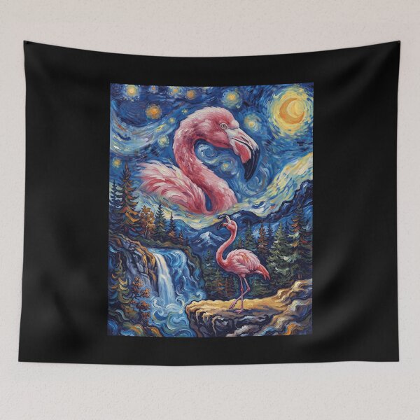 Item preview, Flamingo Howling Moon Starry Night Van Gogh Art Animal Lover designed and sold by dian-rody-crest.