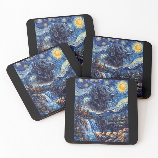 Item preview, Flat Coated Retriever Howling Moon Starry Night Van Gogh Art Animal Lover designed and sold by dian-rody-crest.