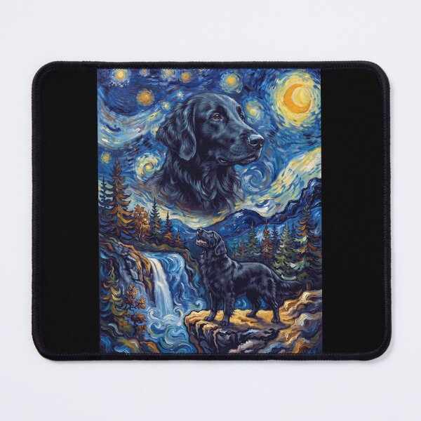 Item preview, Flat Coated Retriever Howling Moon Starry Night Van Gogh Art Animal Lover designed and sold by dian-rody-crest.