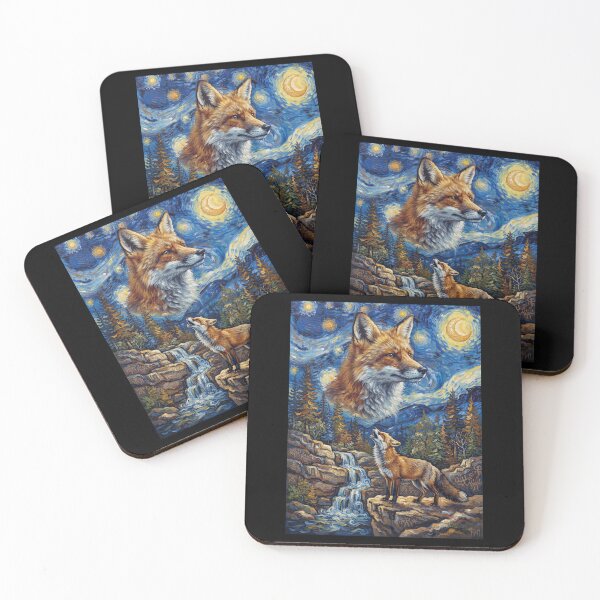 Item preview, Fox Howling Moon Starry Night Van Gogh Art Animal Lover designed and sold by dian-rody-crest.