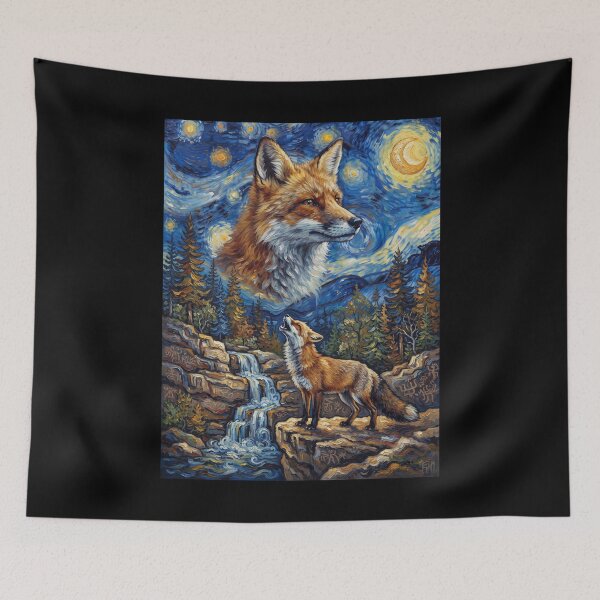 Item preview, Fox Howling Moon Starry Night Van Gogh Art Animal Lover designed and sold by dian-rody-crest.