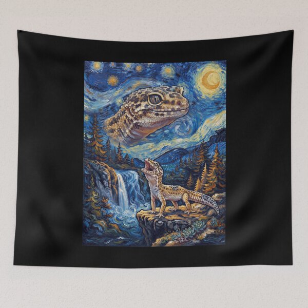 Item preview, Gecko Howling Moon Starry Night Van Gogh Art Animal Lover designed and sold by dian-rody-crest.